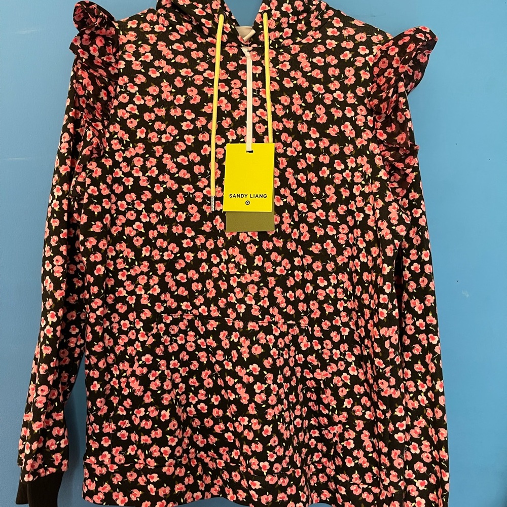 Sandy Liang Target Ditsy Floral Ruffle Hoodie Long Sleeve Sweatshirt